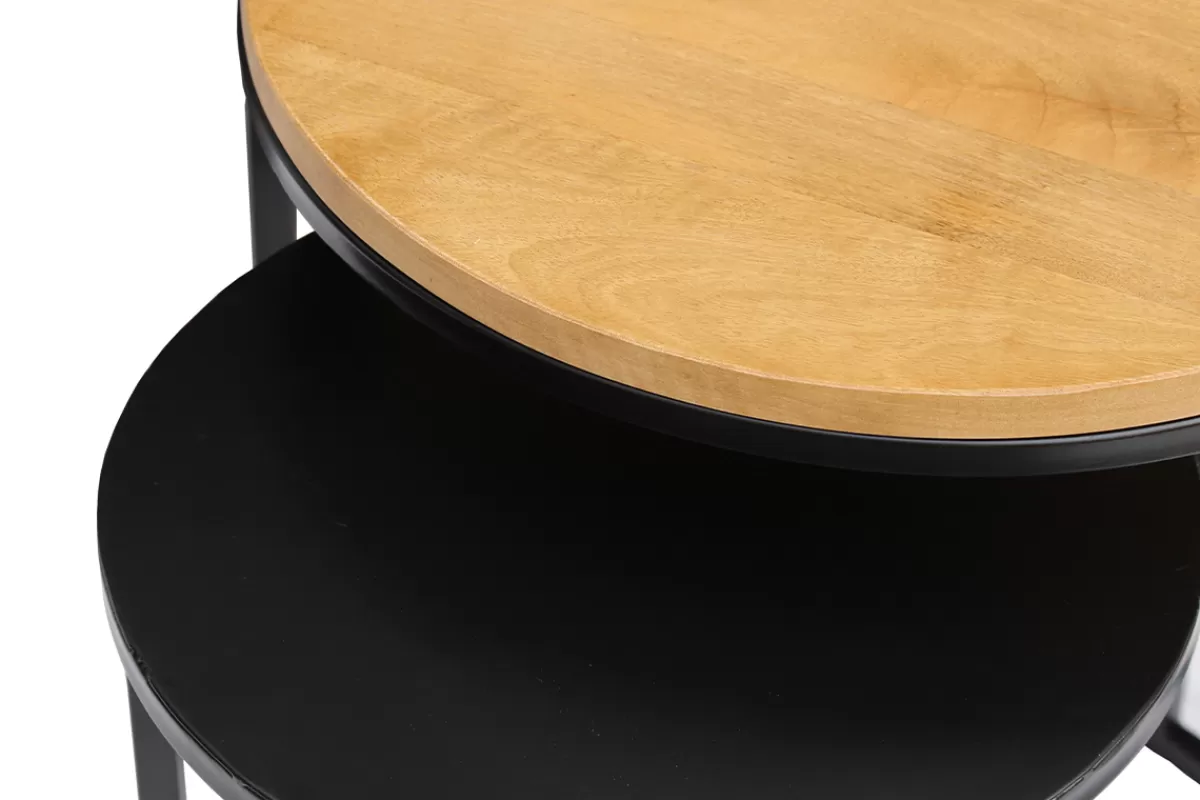 Miliboo Mesilla Auxiliar-Mesas nido auxiliares de madera de mango maciza y metal negro TAHL