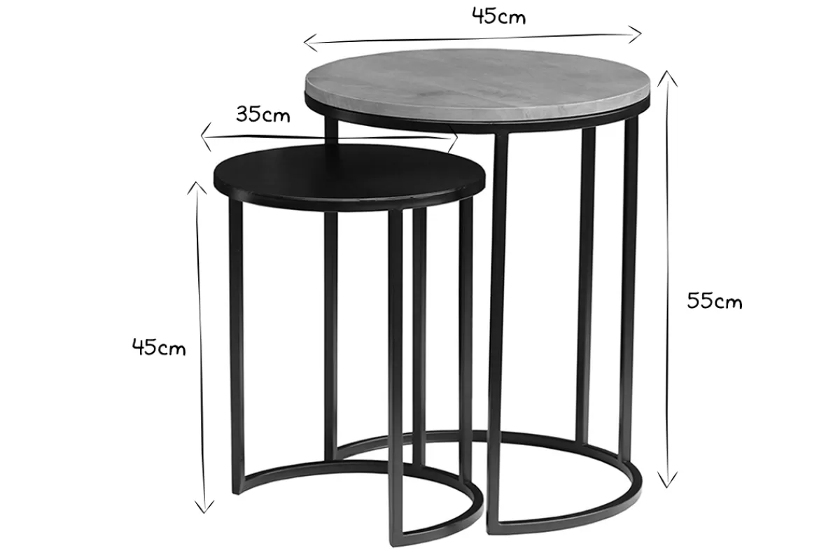 Miliboo Mesilla Auxiliar-Mesas nido auxiliares de madera de mango maciza y metal negro TAHL