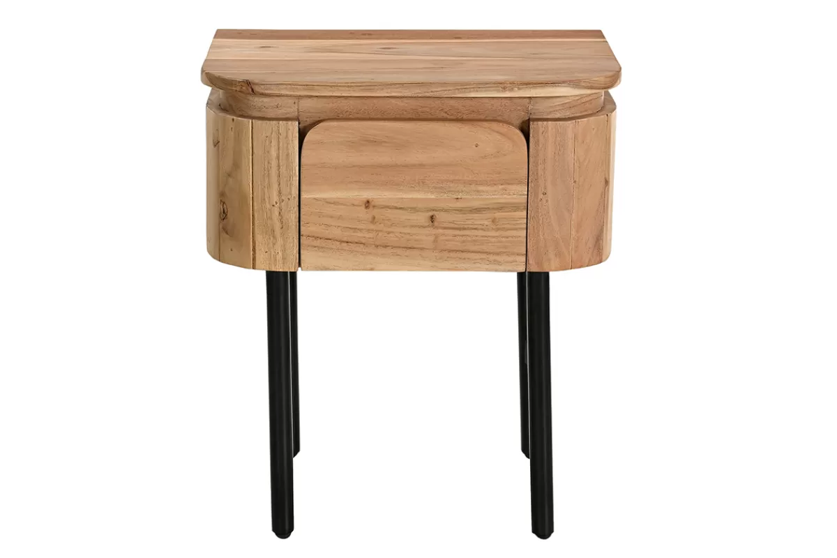 Miliboo Mesillas De Noche-Mesilla de noche de madera maciza y metal negro con cajón 45 cm NAPOLI