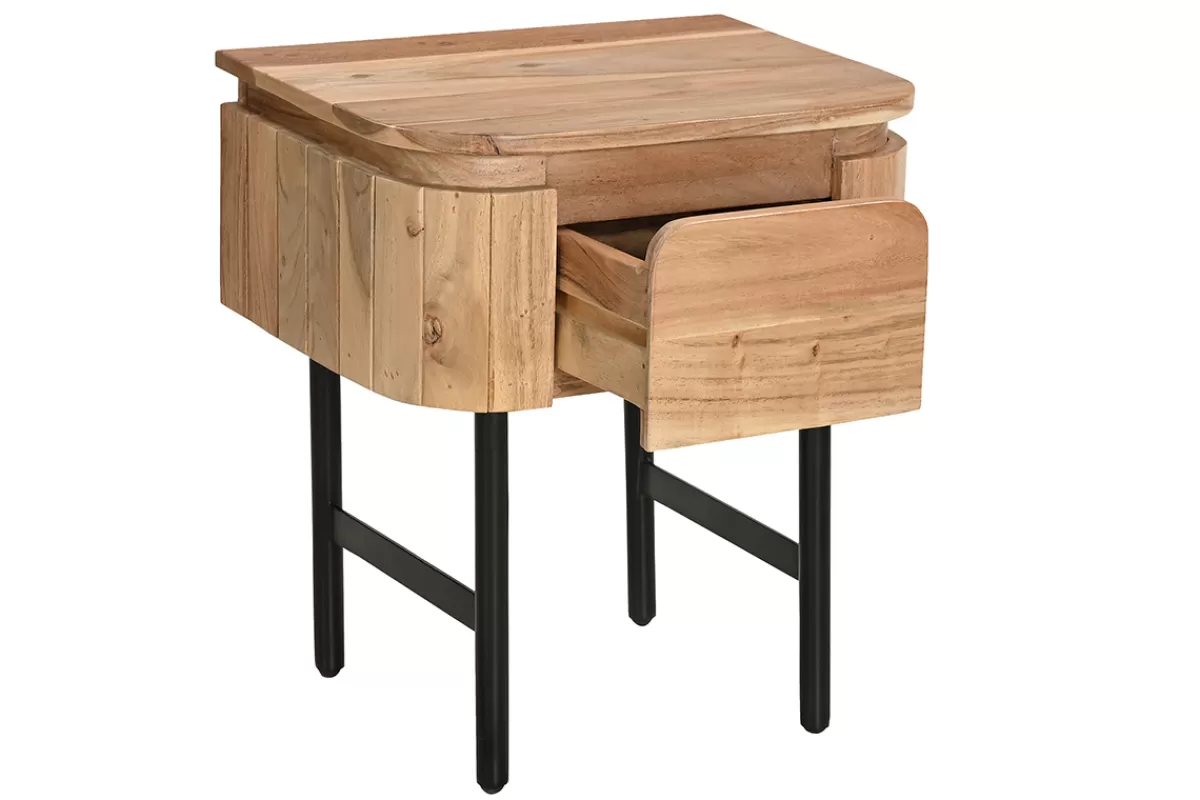 Miliboo Mesillas De Noche-Mesilla de noche de madera maciza y metal negro con cajón 45 cm NAPOLI