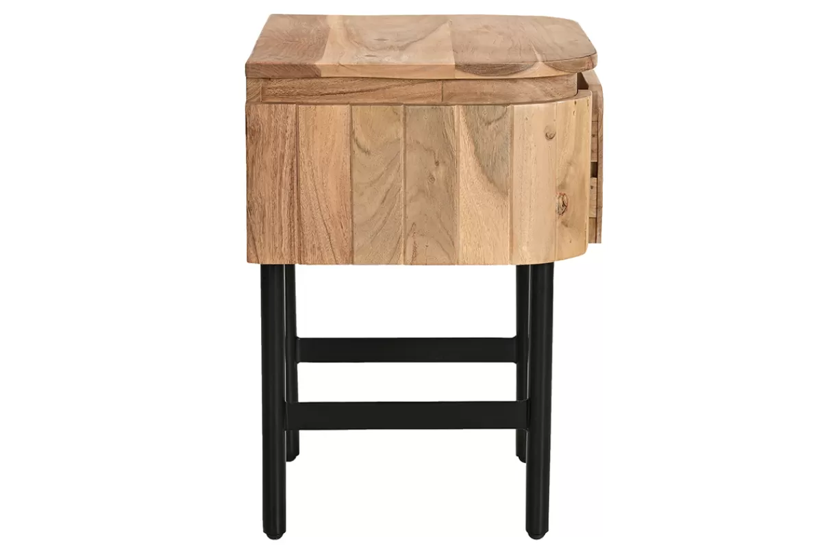Miliboo Mesillas De Noche-Mesilla de noche de madera maciza y metal negro con cajón 45 cm NAPOLI