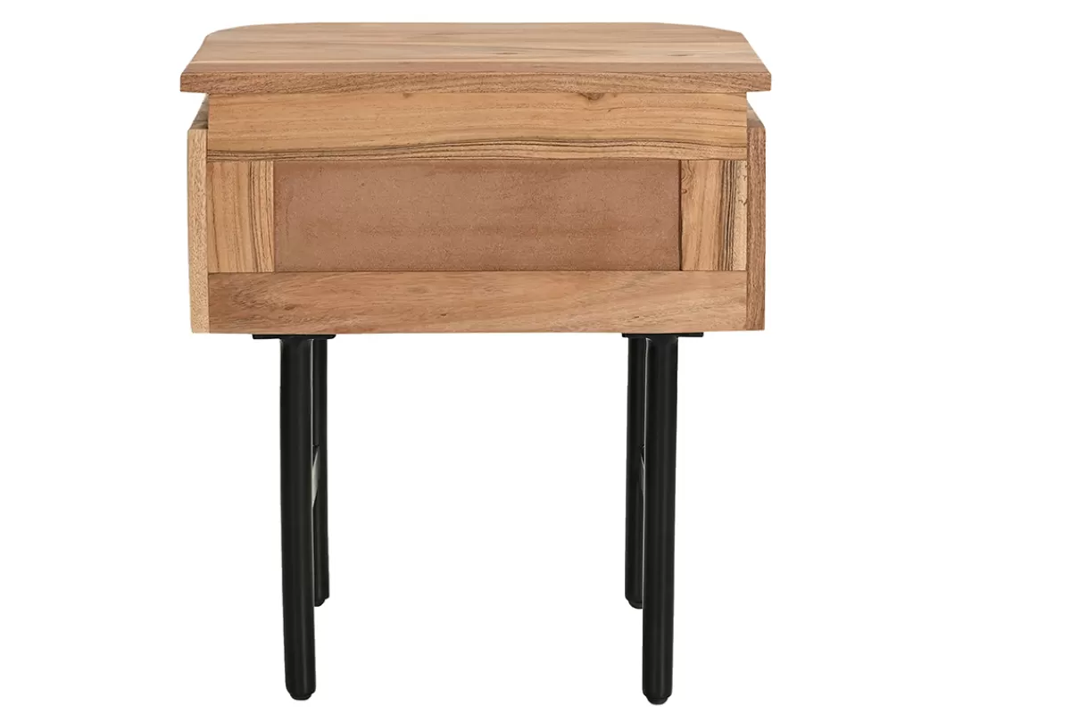 Miliboo Mesillas De Noche-Mesilla de noche de madera maciza y metal negro con cajón 45 cm NAPOLI