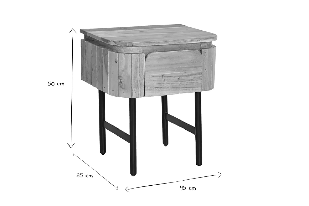 Miliboo Mesillas De Noche-Mesilla de noche de madera maciza y metal negro con cajón 45 cm NAPOLI