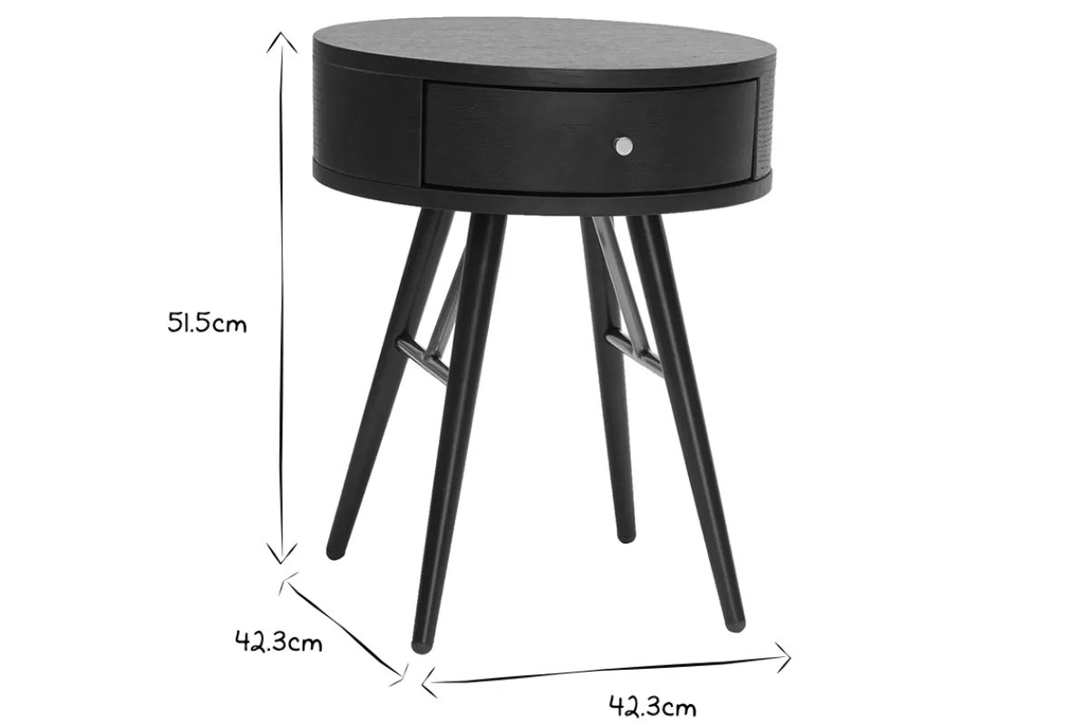 Miliboo Mesillas De Noche-Mesilla de noche vintage redonda de madera y metal negro con detalles dorados KORAL