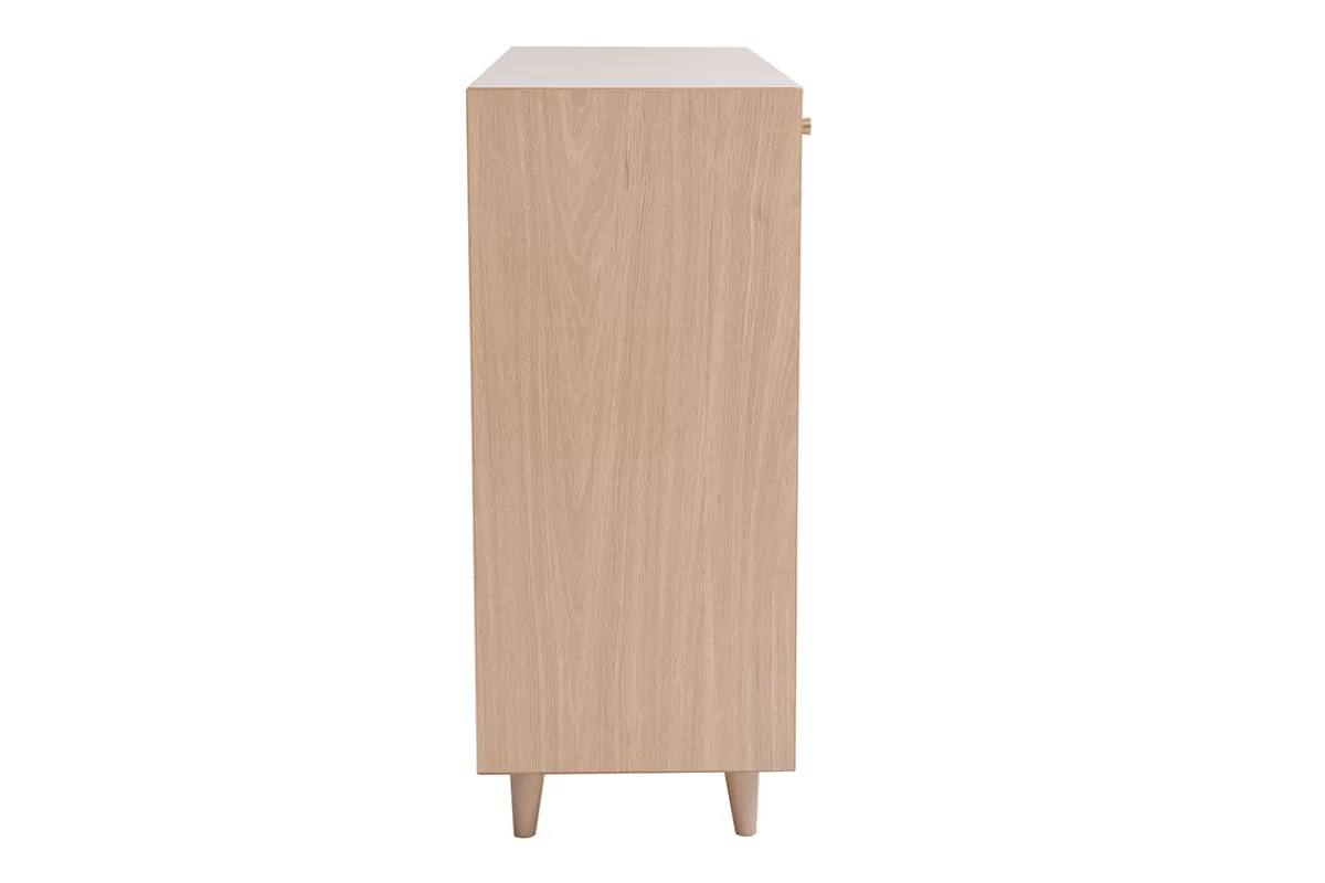 Miliboo Zapatero-Mueble de almacenaje de entrada con acabado de roble claro y metal dorado 110 cm SILVESTRE