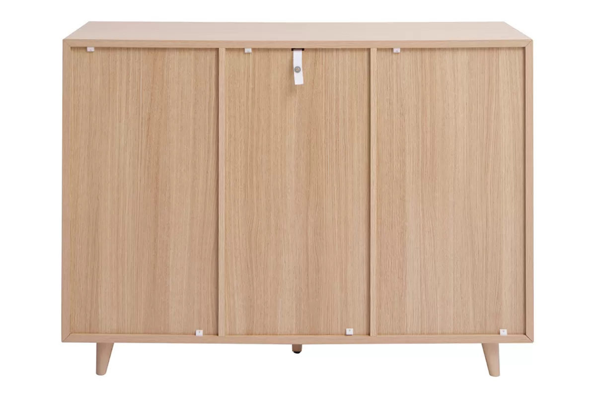 Miliboo Zapatero-Mueble de almacenaje de entrada con acabado de roble claro y metal dorado 110 cm SILVESTRE