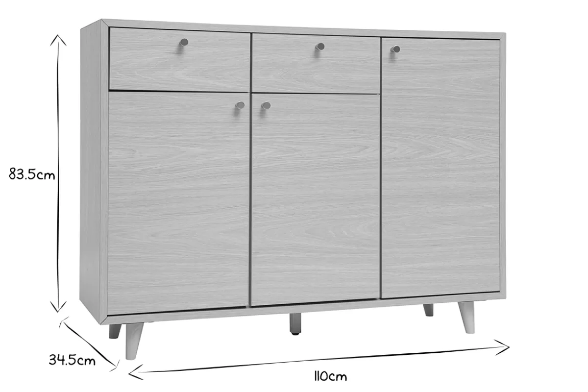 Miliboo Zapatero-Mueble de almacenaje de entrada con acabado de roble claro y metal dorado 110 cm SILVESTRE