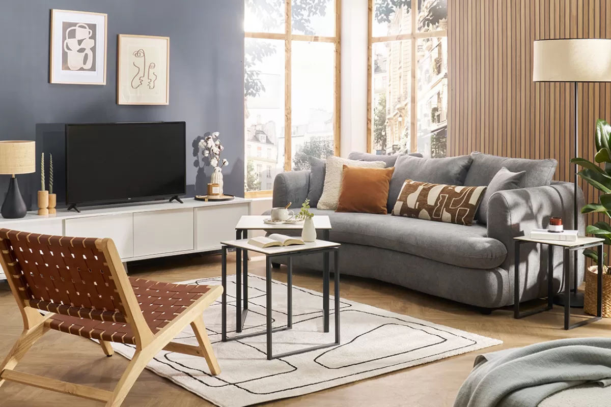 Miliboo Mueble Tv De Diseño-Mueble TV de diseño con acabado blanco brillante 205 cm NEMA