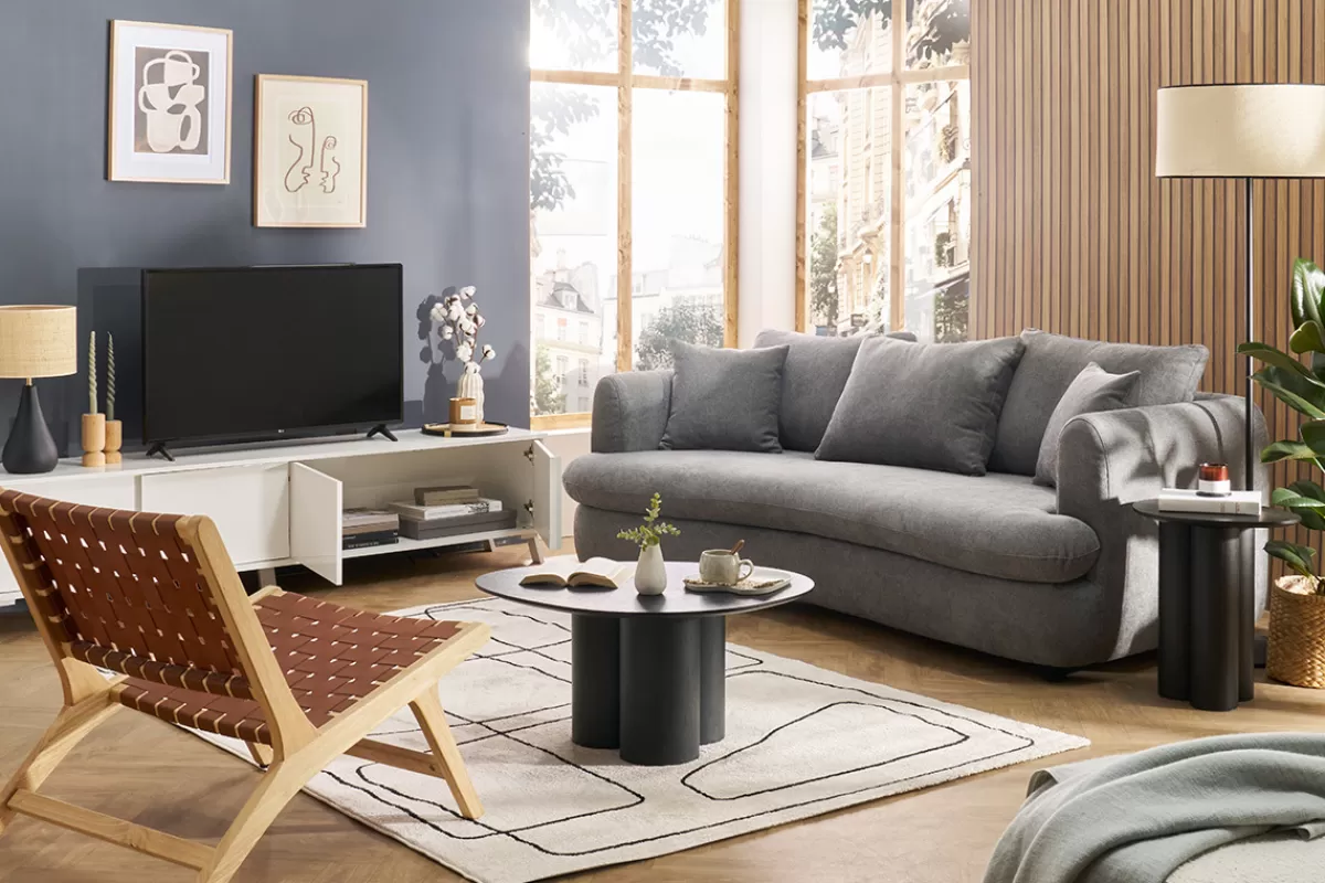 Miliboo Mueble Tv De Diseño-Mueble TV de diseño con acabado blanco brillante 205 cm NEMA