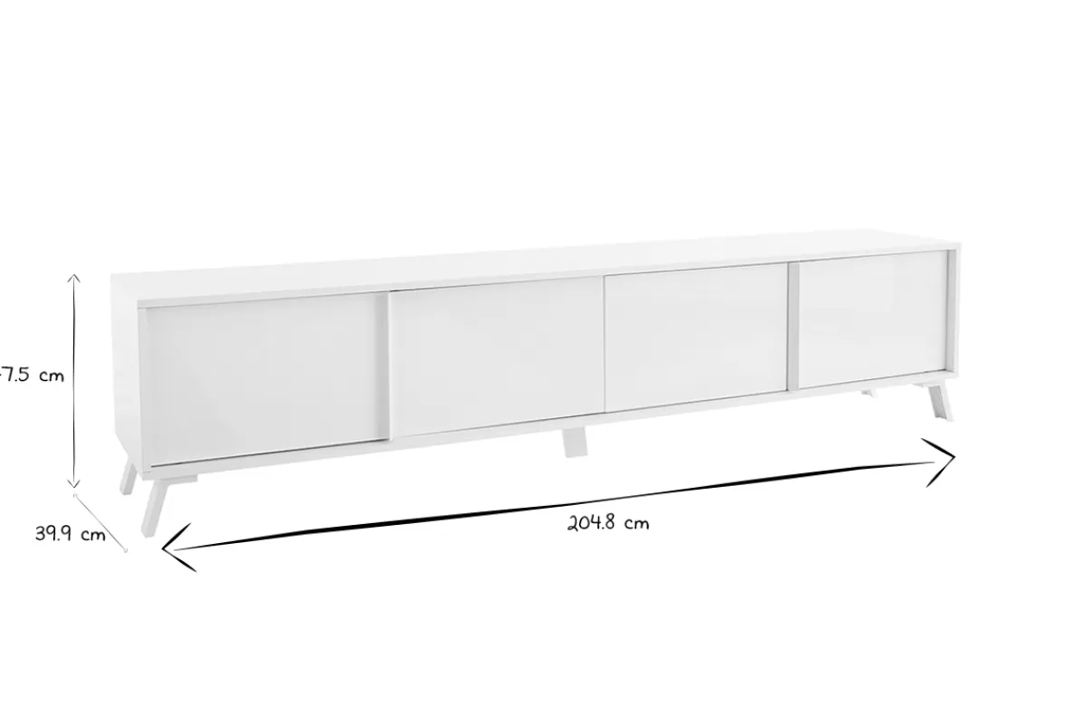 Miliboo Mueble Tv De Diseño-Mueble TV de diseño con acabado blanco brillante 205 cm NEMA