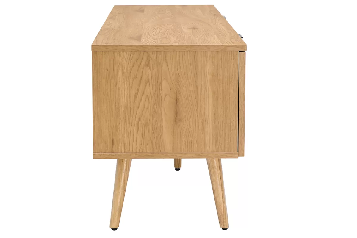 Miliboo Mueble Tv De Diseño-Mueble TV de madera clara, mimbre y metal negro con 2 puertas 140 cm MANILLE