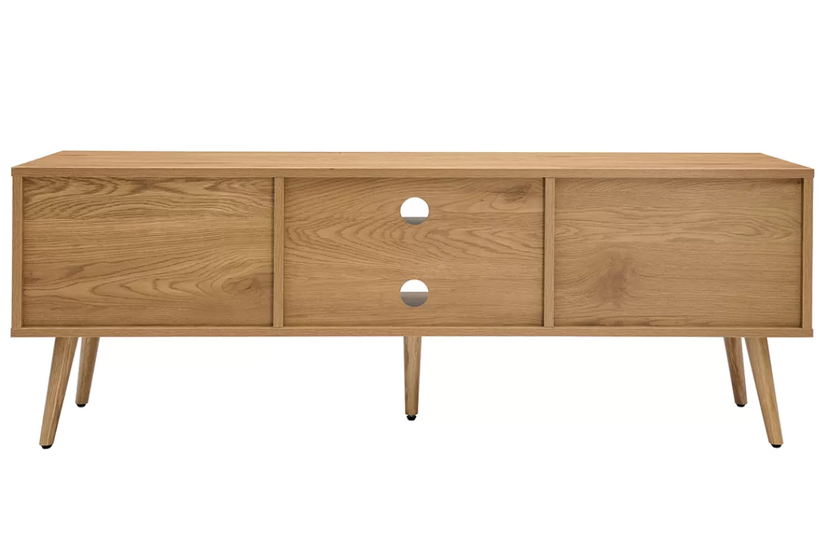 Miliboo Mueble Tv De Diseño-Mueble TV de madera clara, mimbre y metal negro con 2 puertas 140 cm MANILLE