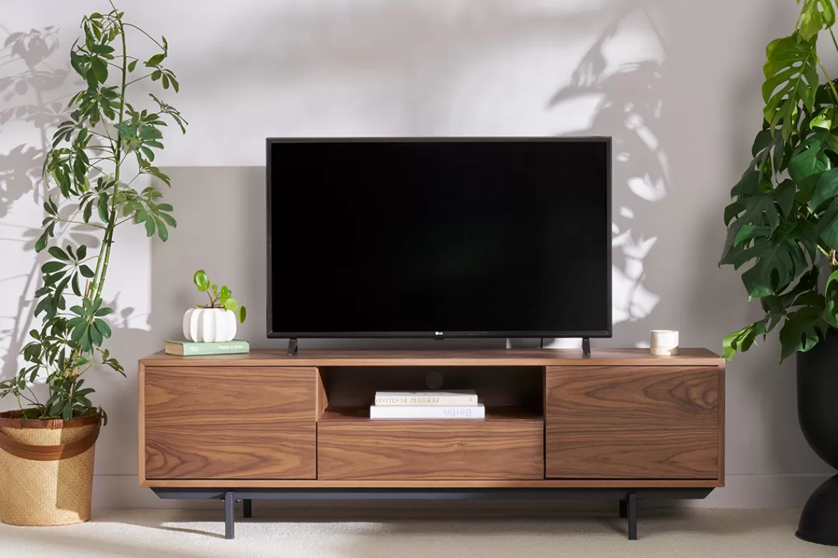 Miliboo Mueble Tv De Diseño-Mueble TV diseño vintage 160cm nogal MANNY