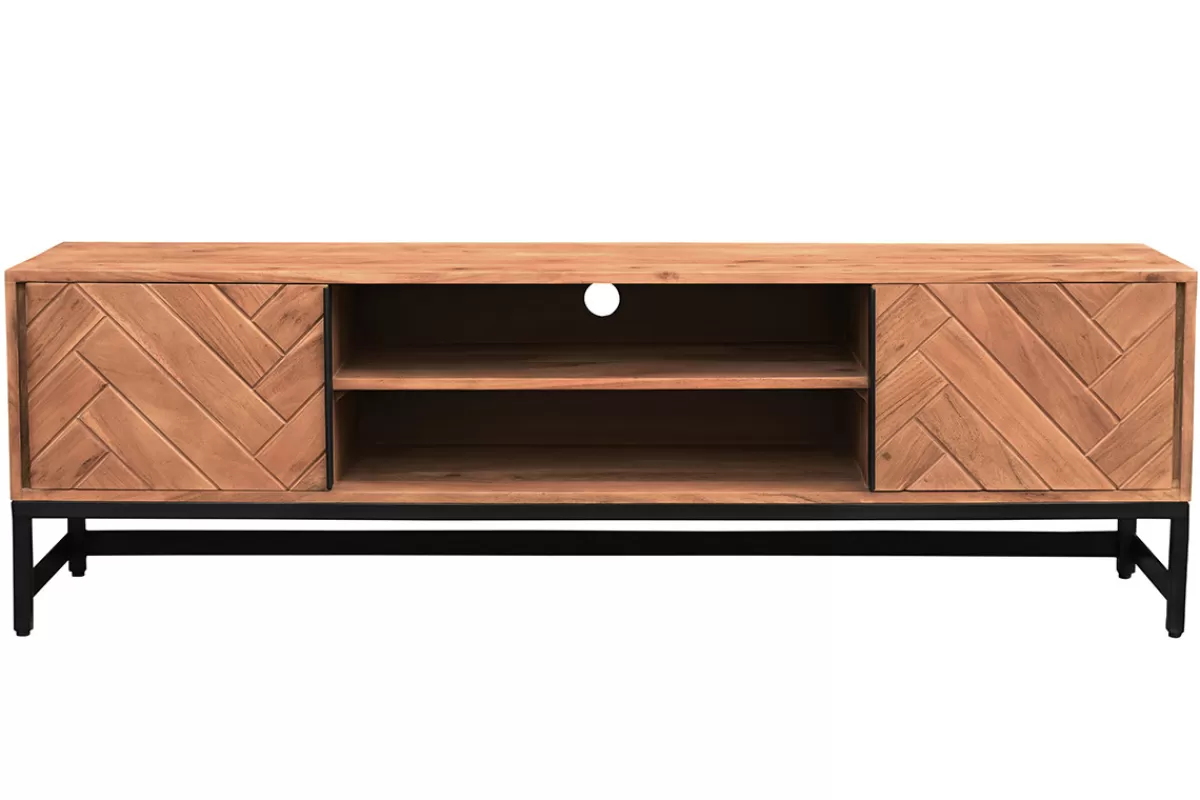 Miliboo Mueble Tv De Diseño-Mueble TV en acacia y metal negro STICK