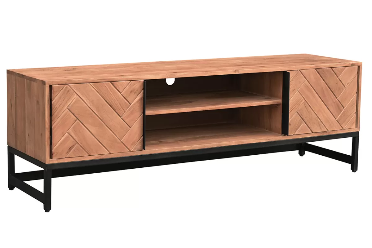 Miliboo Mueble Tv De Diseño-Mueble TV en acacia y metal negro STICK
