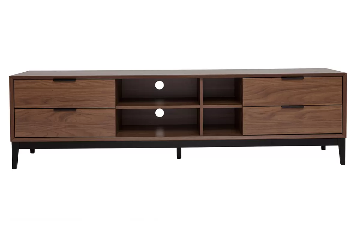 Miliboo Mueble Tv De Diseño-Mueble TV vintage con acabado de madera de nogal oscuro y metal negro con almacenaje 180 cm SARTO