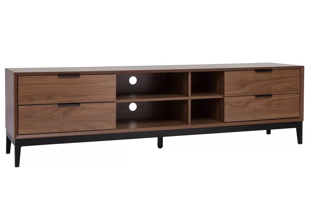 Miliboo Mueble Tv De Diseño-Mueble TV vintage con acabado de madera de nogal oscuro y metal negro con almacenaje 180 cm SARTO