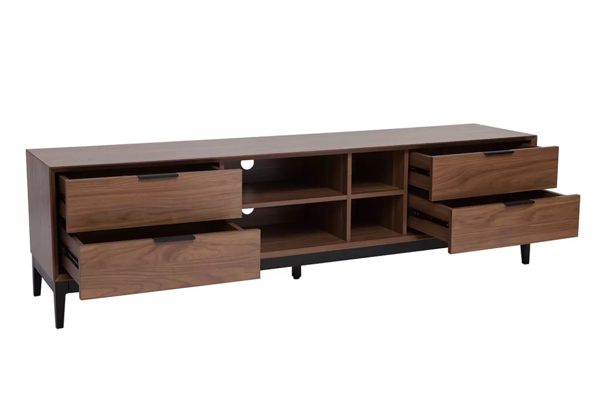Miliboo Mueble Tv De Diseño-Mueble TV vintage con acabado de madera de nogal oscuro y metal negro con almacenaje 180 cm SARTO