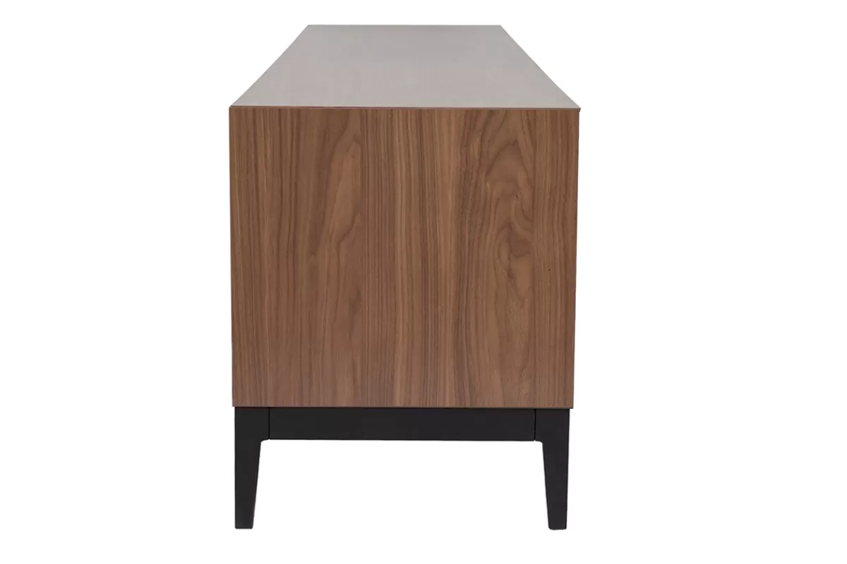 Miliboo Mueble Tv De Diseño-Mueble TV vintage con acabado de madera de nogal oscuro y metal negro con almacenaje 180 cm SARTO