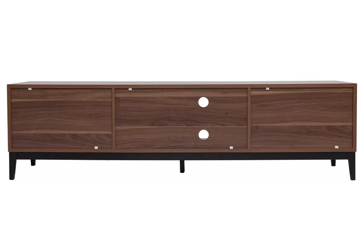 Miliboo Mueble Tv De Diseño-Mueble TV vintage con acabado de madera de nogal oscuro y metal negro con almacenaje 180 cm SARTO