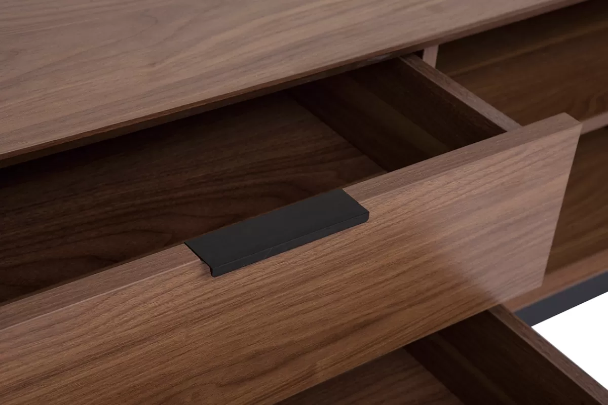 Miliboo Mueble Tv De Diseño-Mueble TV vintage con acabado de madera de nogal oscuro y metal negro con almacenaje 180 cm SARTO