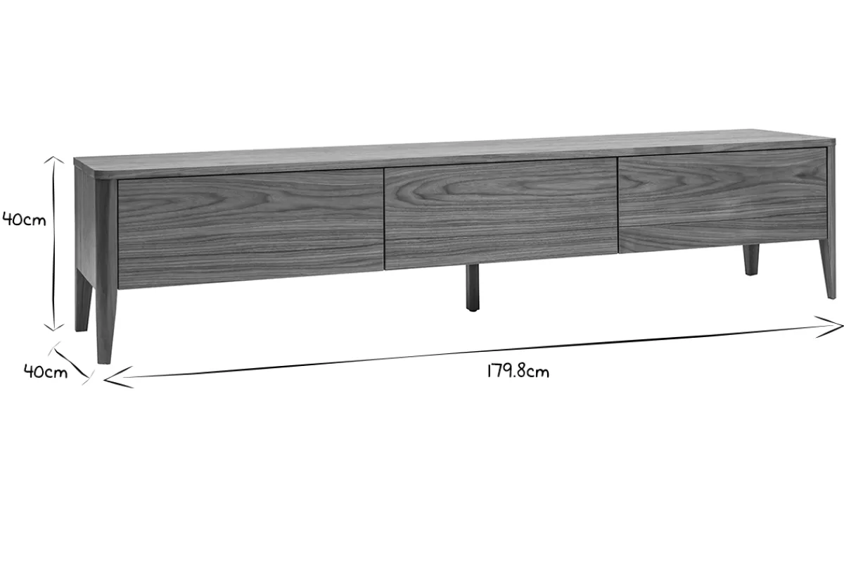 Miliboo Mueble Tv De Diseño-Mueble TV vintage de nogal con 3 cajones 180 cm BENJA