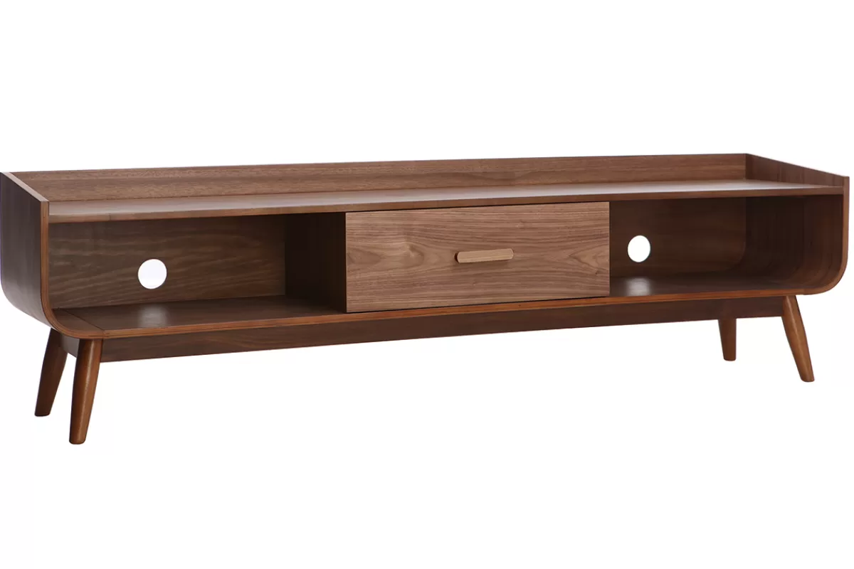 Miliboo Mueble Tv De Diseño-Mueble TV vintage madera nogal 180 cm HALLEN