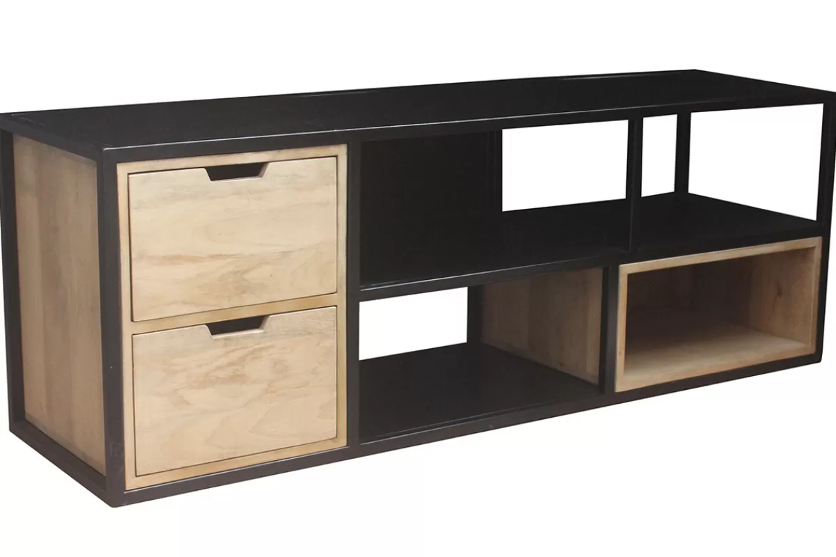 Miliboo Mueble Tv De Diseño-Muuble TV en mango y metal negro JAIPUR