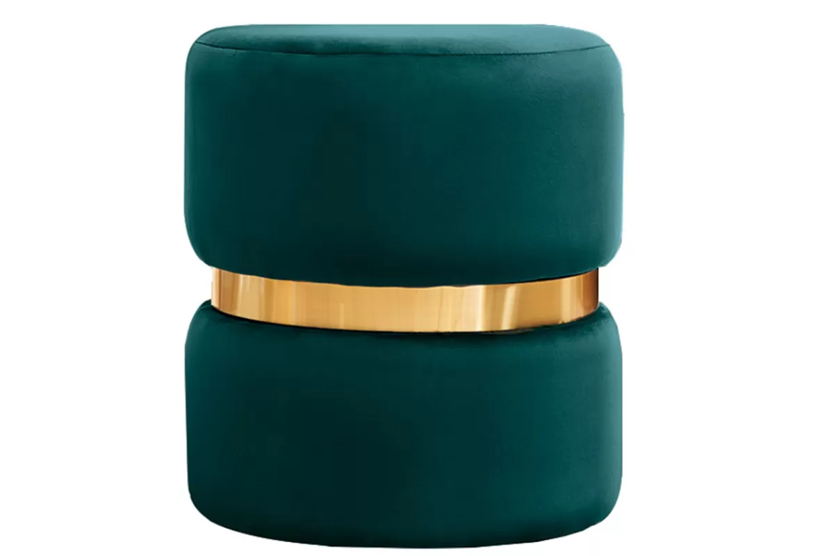 Miliboo Puffs / Reposapiés | Puffs / Reposapiés-Puf redondo de terciopelo azul petróleo y metal dorado D40 cm JOY