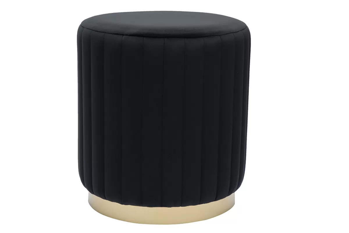 Miliboo Puffs / Reposapiés | Puffs / Reposapiés-Puf redondo de terciopelo negro y metal dorado D40 cm DONA