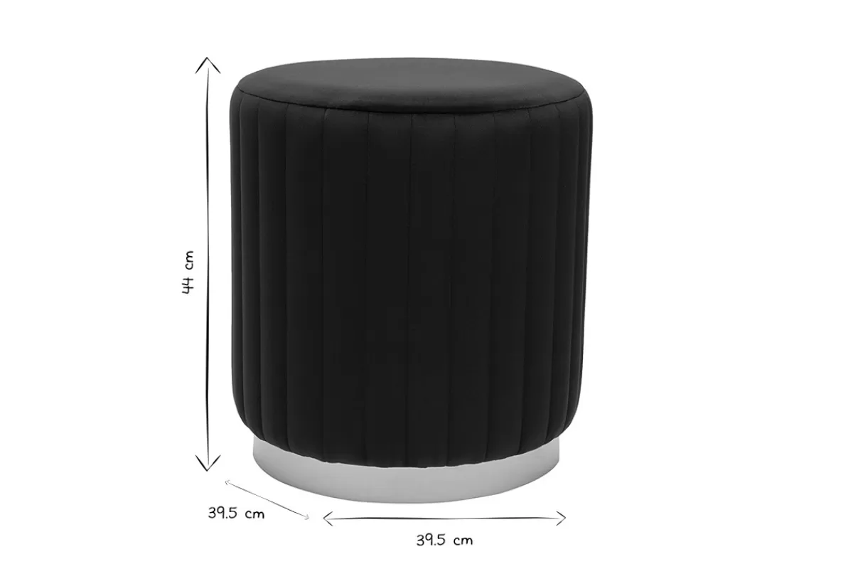 Miliboo Puffs / Reposapiés | Puffs / Reposapiés-Puf redondo de terciopelo negro y metal dorado D40 cm DONA