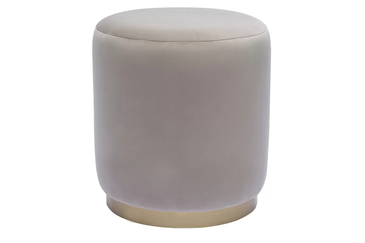 Miliboo Puffs / Reposapiés | Puffs / Reposapiés-Puf redondo de terciopelo topo y metal dorado D40 cm AMAYA