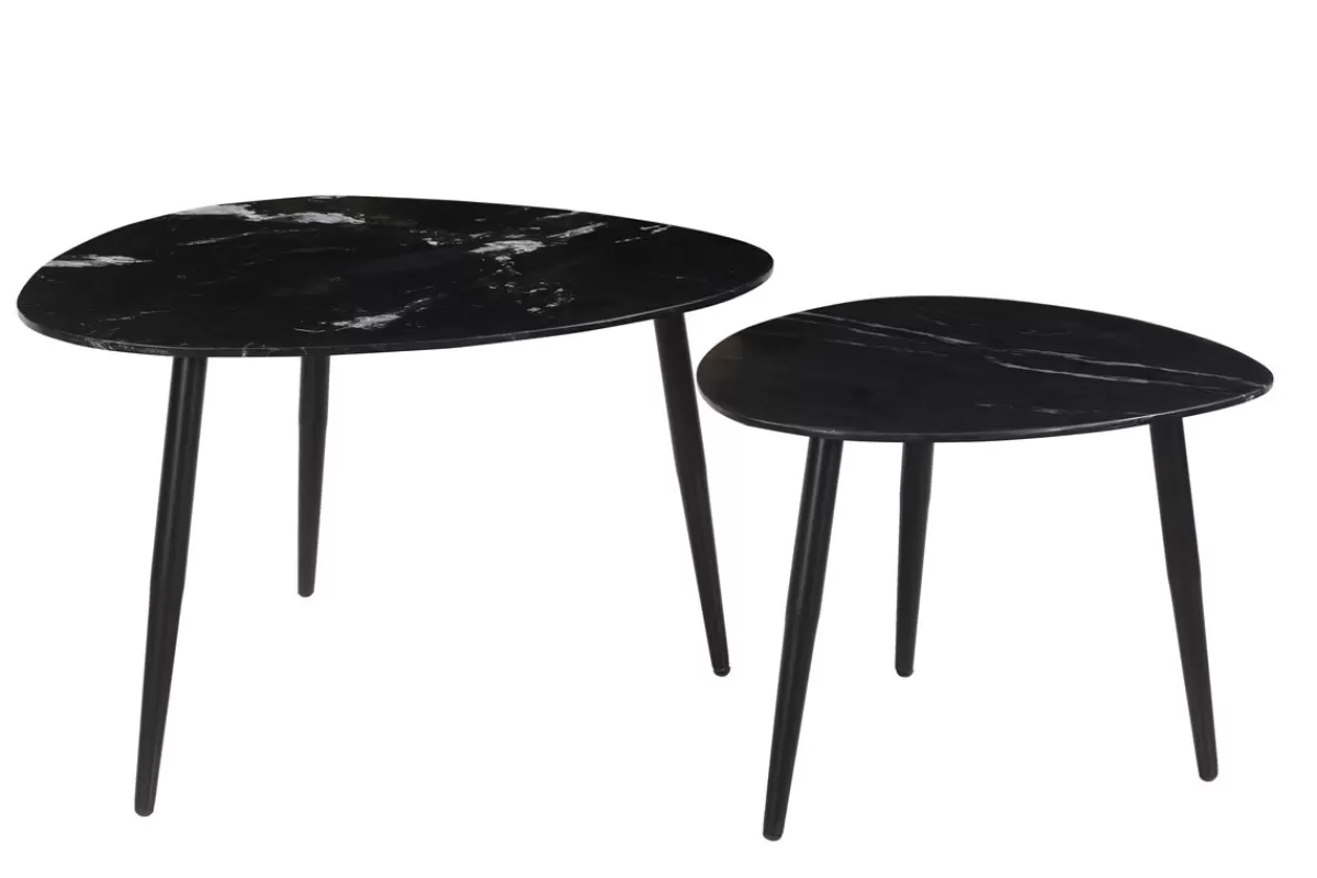 Miliboo Mesas De Salón-Set de 2 mesas de centro ovaladas de mármol negro y metal PLATZ