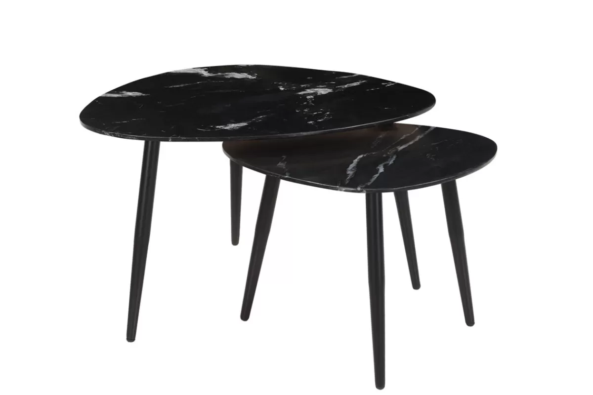 Miliboo Mesas De Salón-Set de 2 mesas de centro ovaladas de mármol negro y metal PLATZ