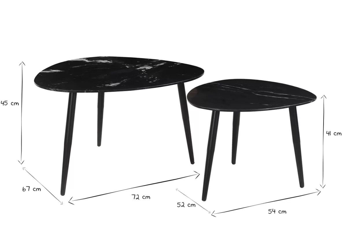 Miliboo Mesas De Salón-Set de 2 mesas de centro ovaladas de mármol negro y metal PLATZ