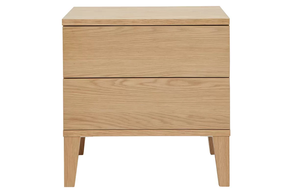Miliboo Mesillas De Noche-Set de 2 mesillas de noche nórdicas con almacenaje y 2 cajones de madera de roble claro 50 cm FREDDY
