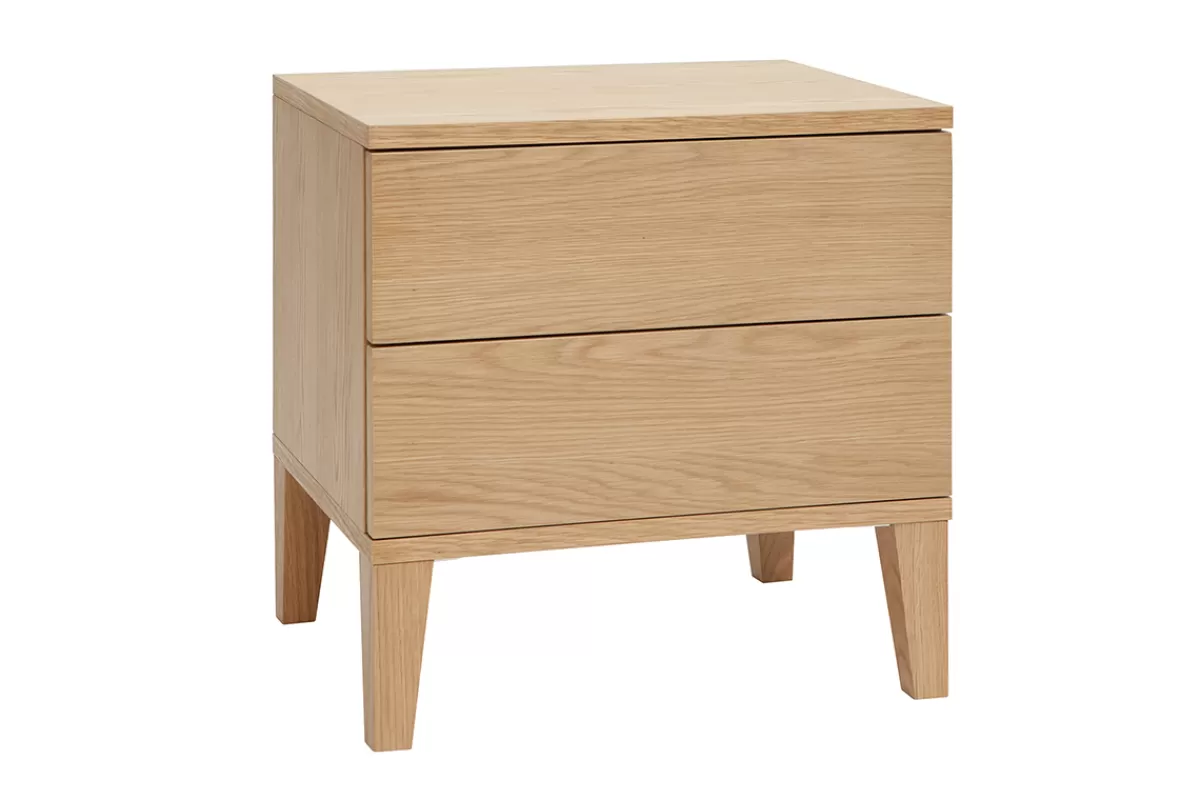 Miliboo Mesillas De Noche-Set de 2 mesillas de noche nórdicas con almacenaje y 2 cajones de madera de roble claro 50 cm FREDDY