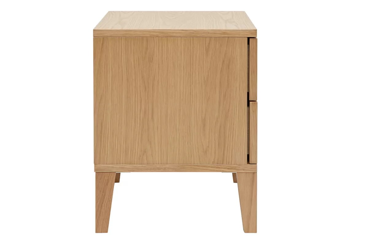 Miliboo Mesillas De Noche-Set de 2 mesillas de noche nórdicas con almacenaje y 2 cajones de madera de roble claro 50 cm FREDDY