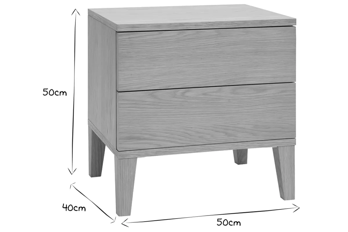 Miliboo Mesillas De Noche-Set de 2 mesillas de noche nórdicas con almacenaje y 2 cajones de madera de roble claro 50 cm FREDDY