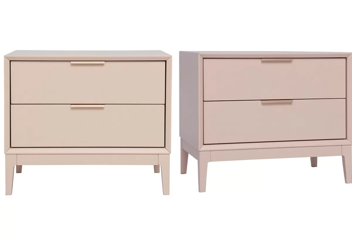 Miliboo Mesillas De Noche-Set de 2 mesillas de noche rosa y metal dorado con almacenaje 60 cm GIANA