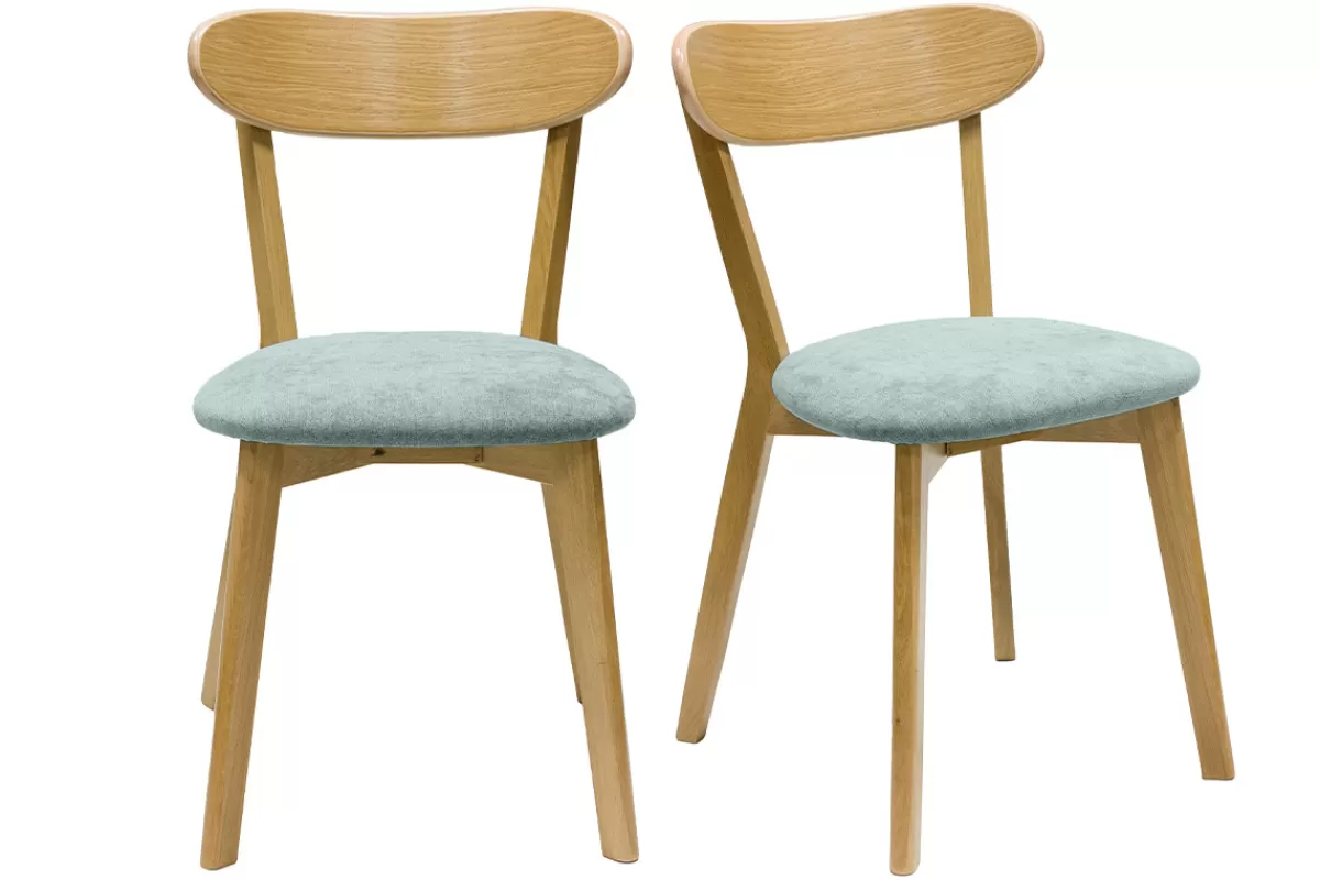 Miliboo Sillas Modernas-Set de 2 sillas vintage de madera de roble claro y tela efecto aterciopelado verde celadón DOVE
