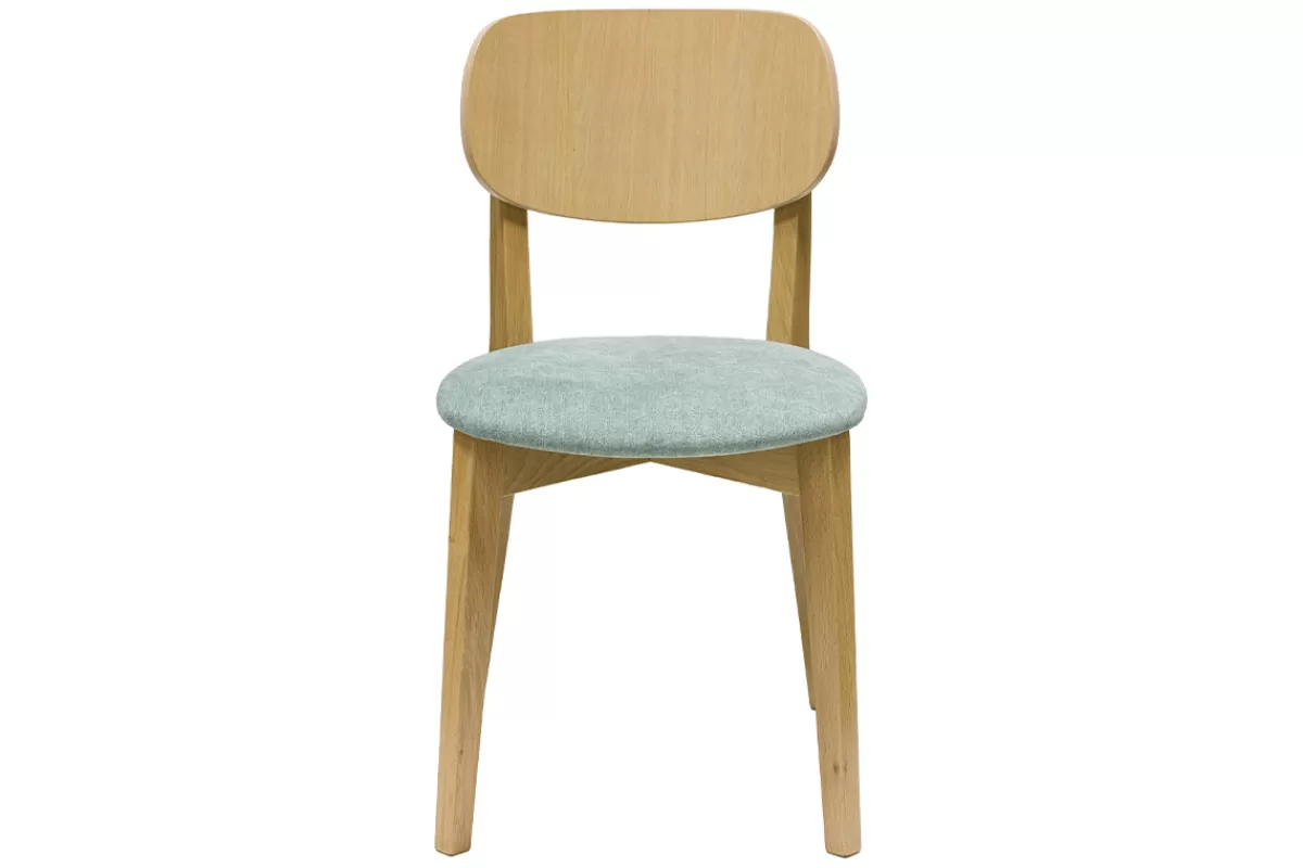Miliboo Sillas Modernas-Set de 2 sillas vintage de madera de roble claro y tela efecto aterciopelado verde celadón LUCIA