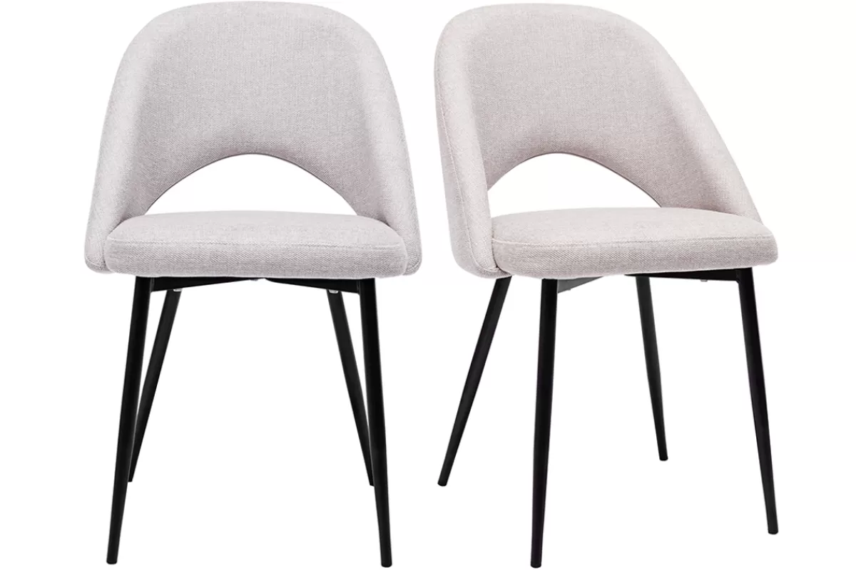Miliboo Sillas Modernas-Set de 2 sillas vintage de tejido efecto aterciopelado texturizado beige y metal negro COSETTE