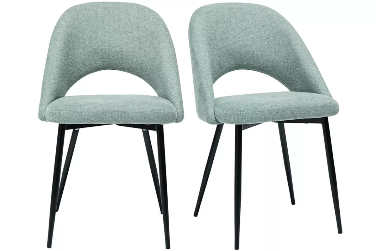 Miliboo Sillas Modernas-Set de 2 sillas vintage de tejido efecto aterciopelado texturizado verde celadón y metal negro COSETTE