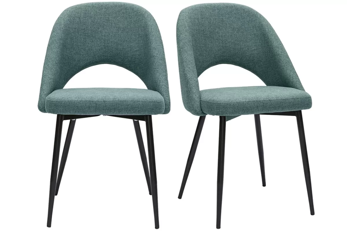 Miliboo Sillas Modernas-Set de 2 sillas vintage de terciopelo verde grisáceo y metal negro COSETTE
