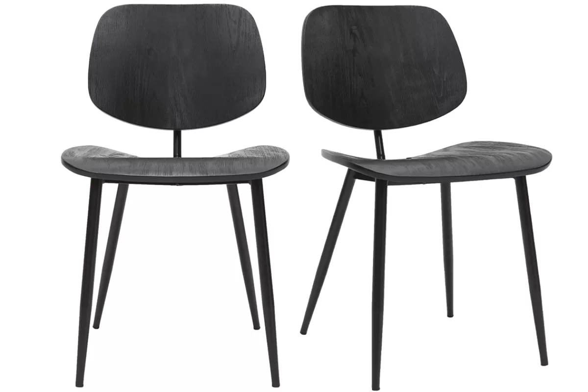 Miliboo Sillas Modernas | Sillas De Madera-Set de 2 sillas de madera negra y metal negro TOBIAS