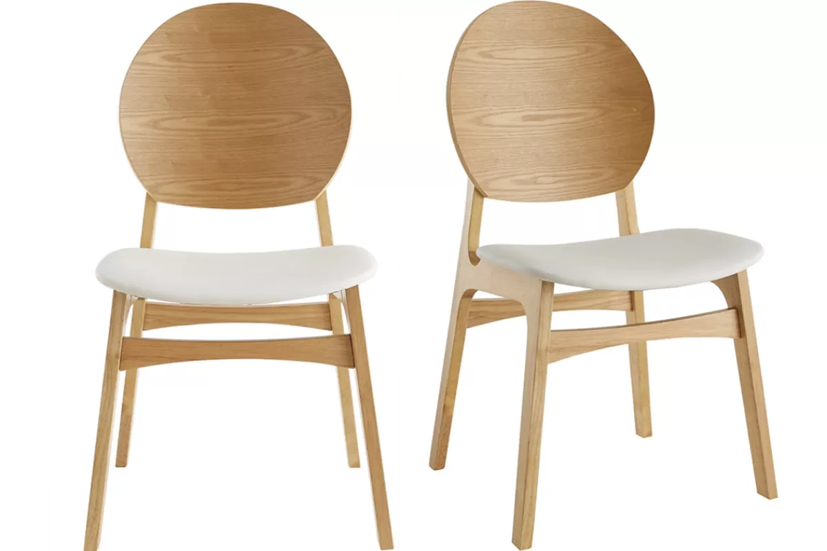 Miliboo Sillas Modernas | Sillas De Madera-Set de 2 sillas nórdicas de madera clara y poliuretano blanco ELTON