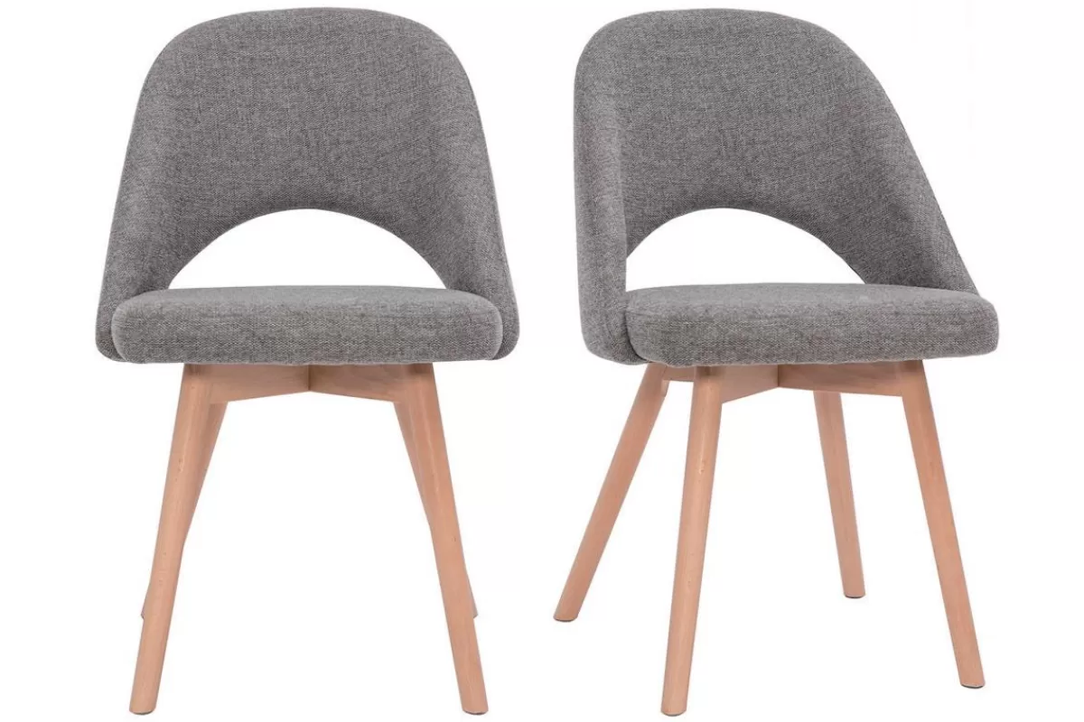 Miliboo Sillas Modernas-Set de 2 sillas nórdicas de tela efecto aterciopelado texturizado gris con patas de haya maciza COSETTE