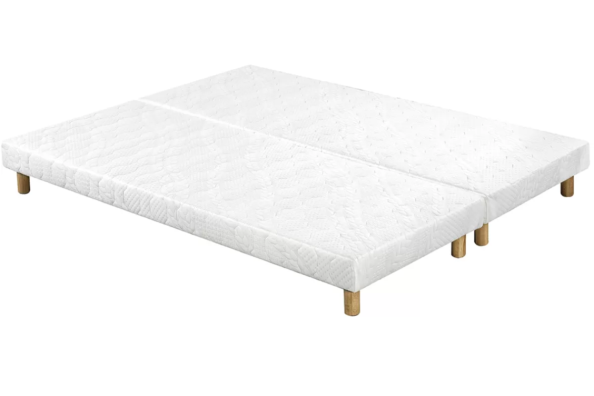 Miliboo Cama Matrimonial-Set de 2 somieres tapizados en blanco con patas de madera 80 × 200 cm JAMI