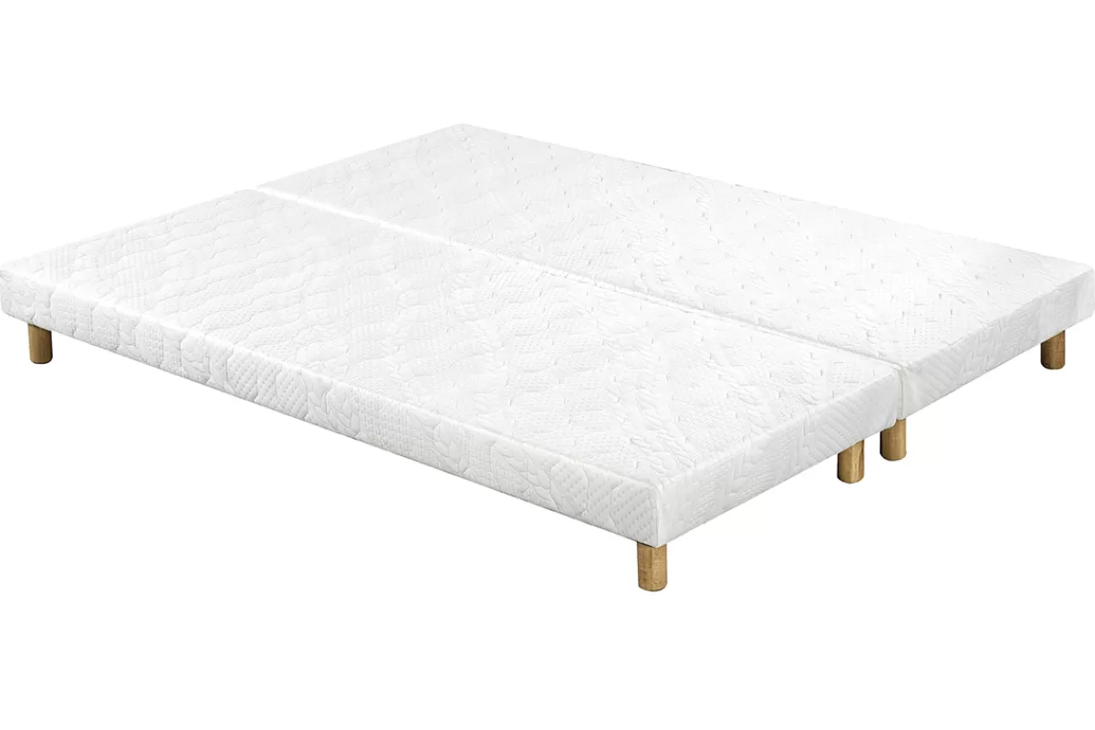 Miliboo Cama Matrimonial-Set de 2 somieres tapizados en blanco con patas de madera 90 × 200 cm JAMI